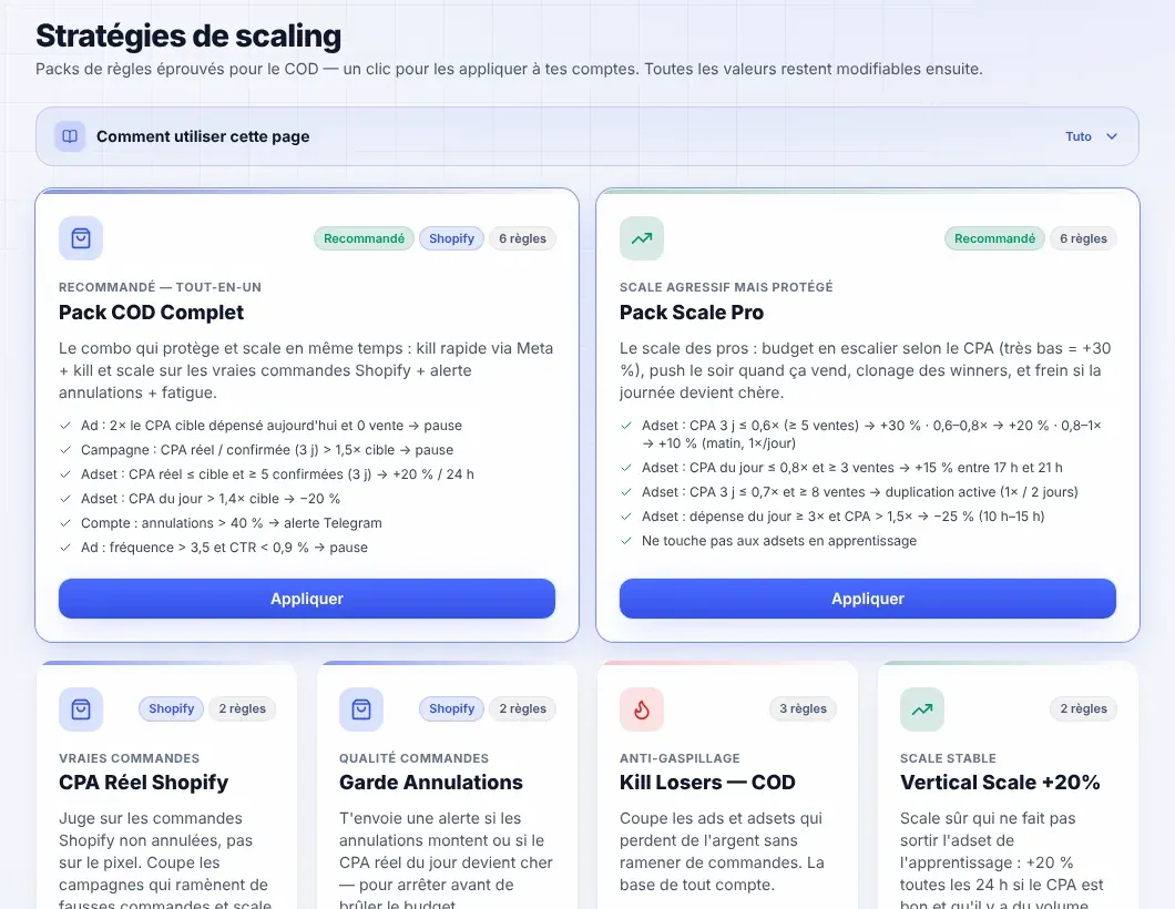 Liste des stratégies automatiques NightBuyer
